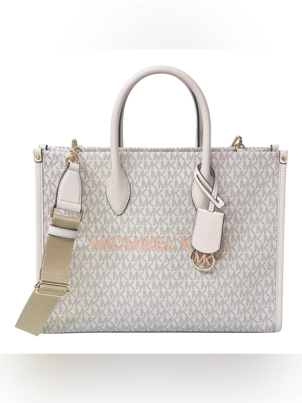 Michael Kors Neutral Logo Tote with Rose Gold Accents